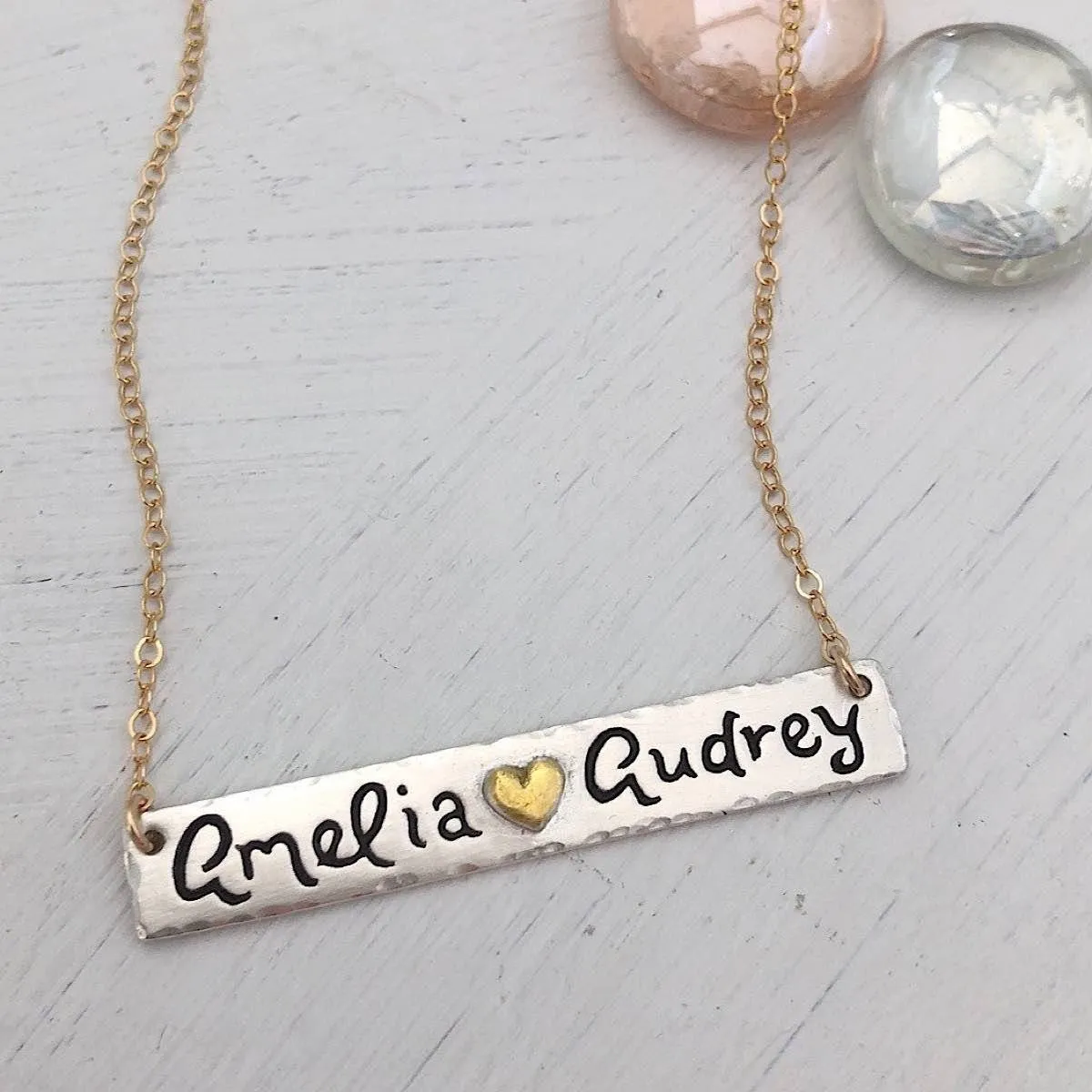 Script Double Name Bar Necklace