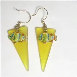 Seashore Jewelry - Gold Sea Glass  Earrings Gold Fish Charm