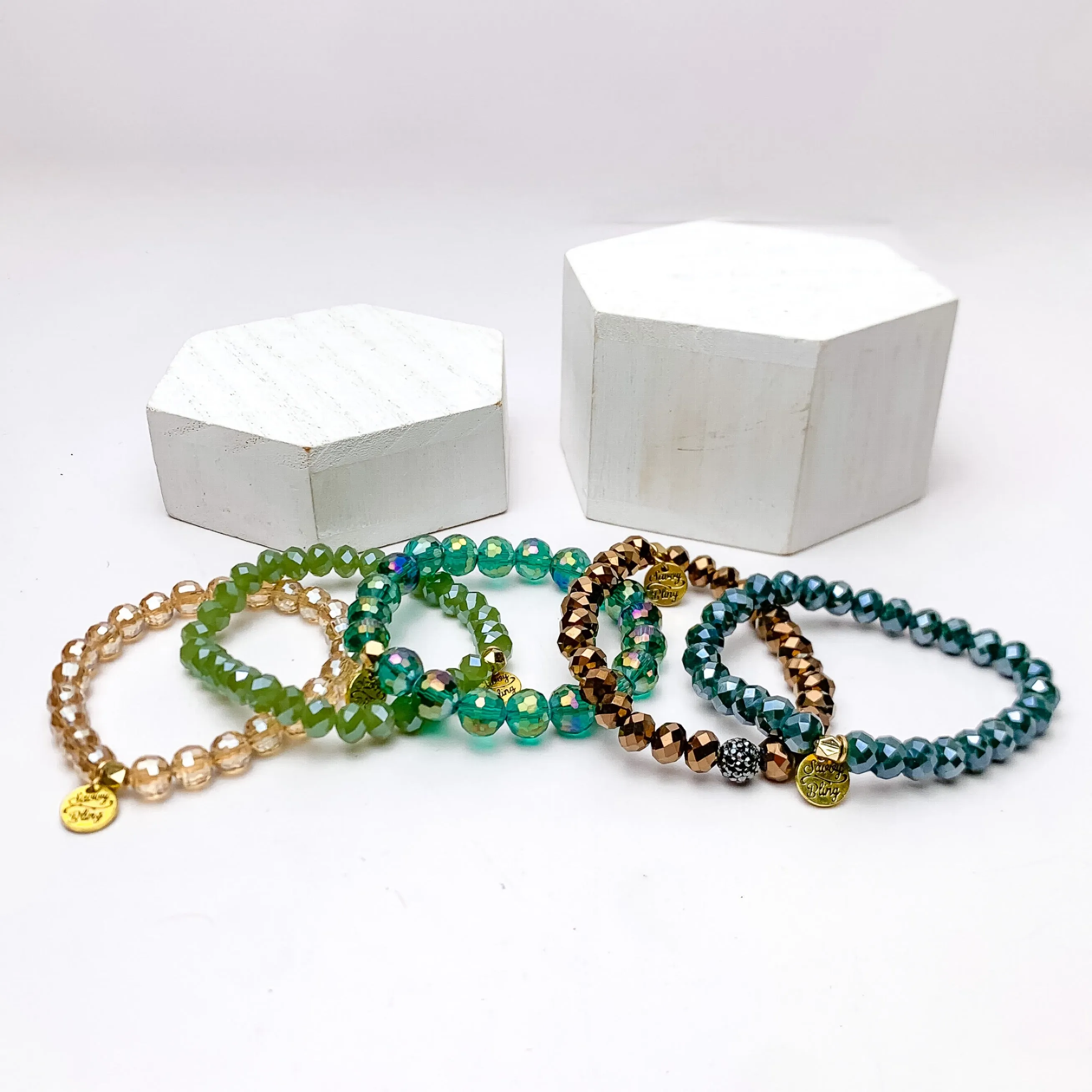 Set of Five | All Nighter Crystal Beaded Bracelet Set in Ocean Tones