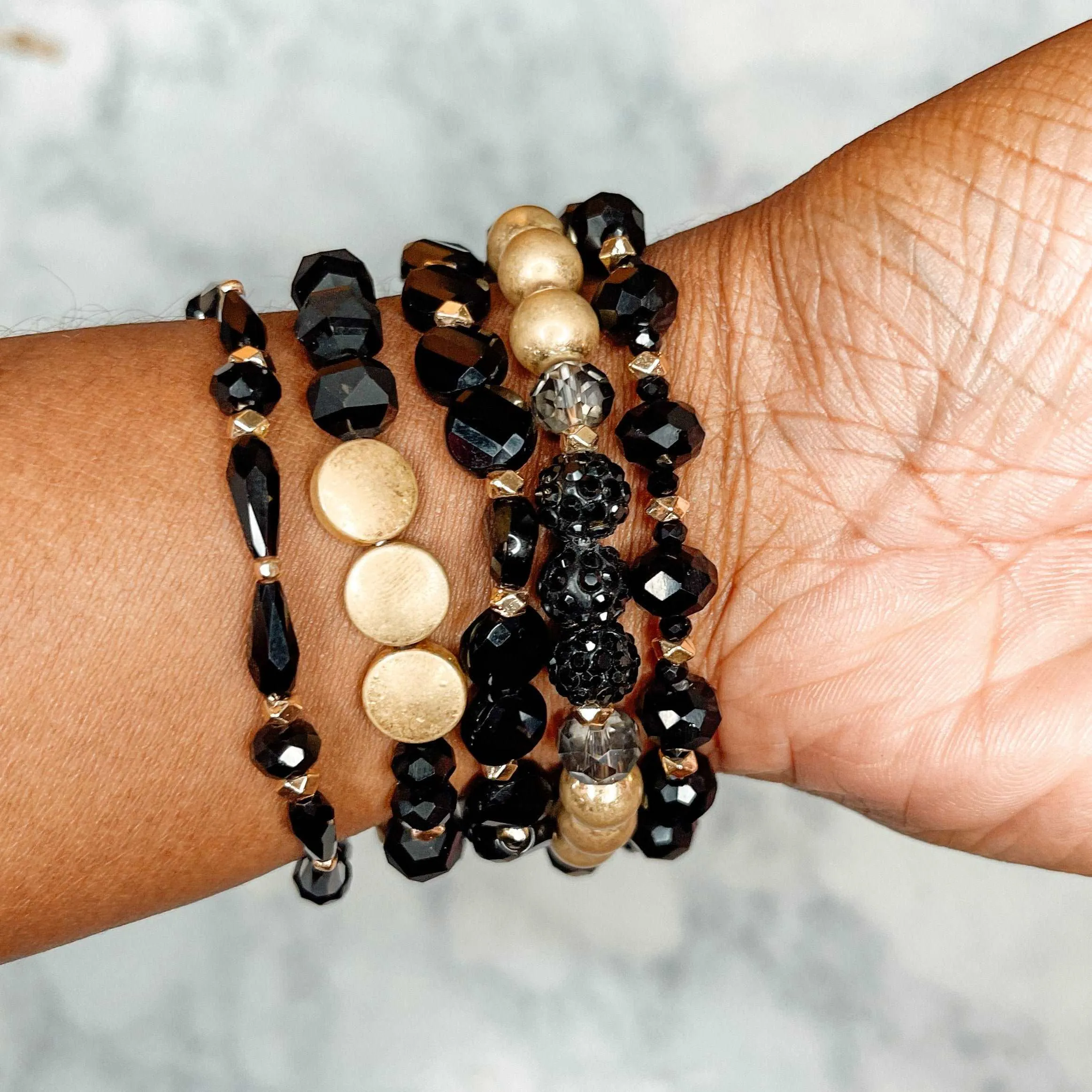 'Shimmer' Beaded Bracelet Set - Black