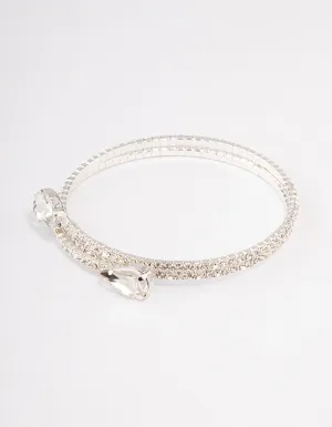 Silver Diamante Pearl Double Row Cuff Bangle