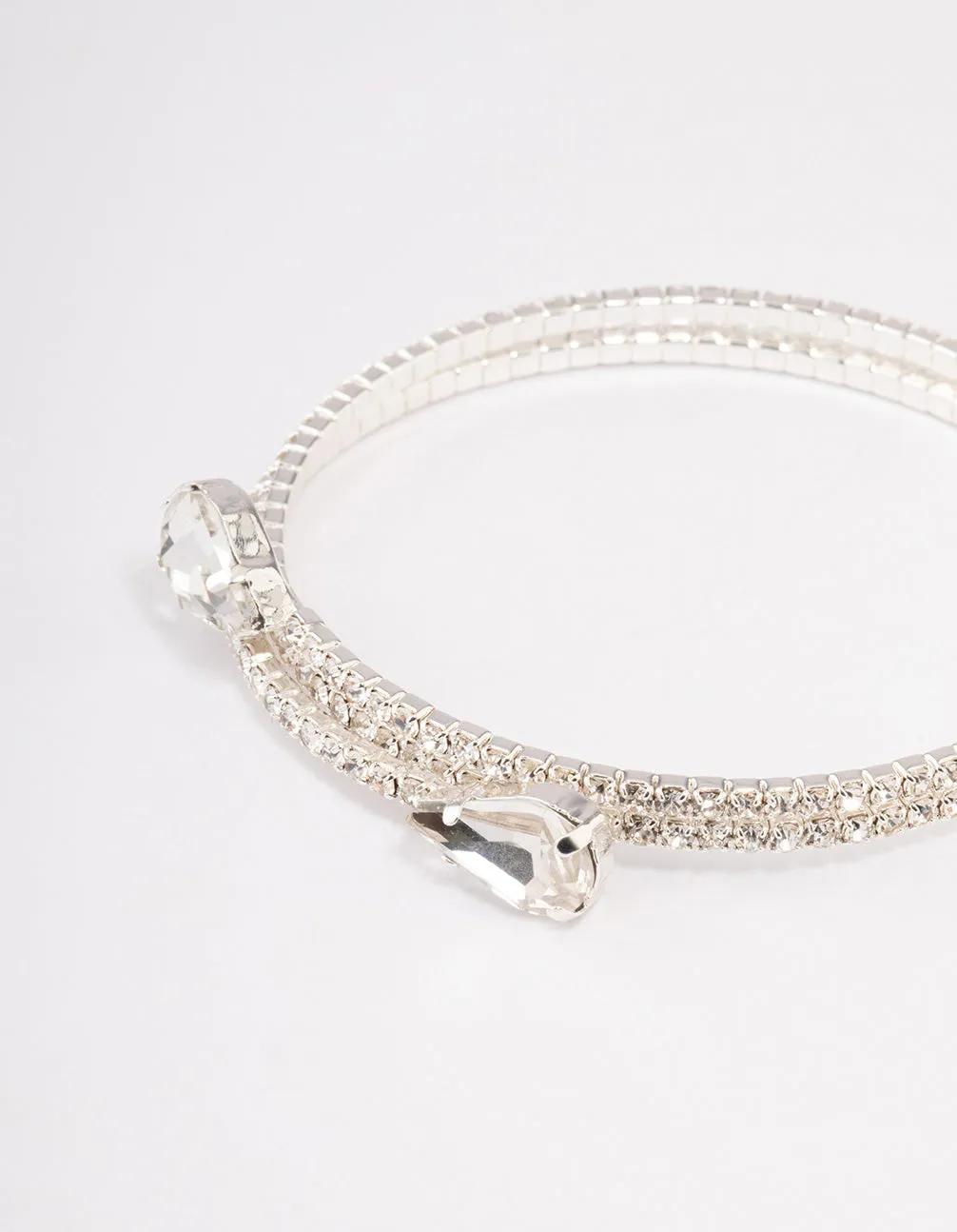 Silver Diamante Pearl Double Row Cuff Bangle