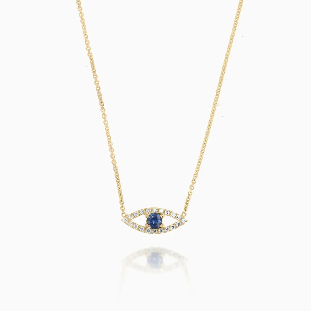 Small Sapphire and Diamond Evil Eye Necklace