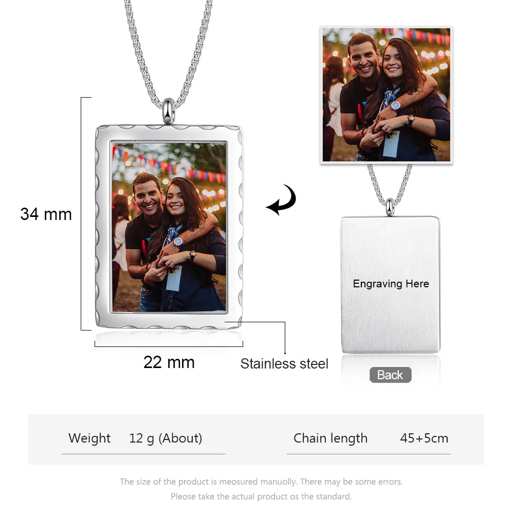 Stainless Steel Personalized Photo Square Shape Pendant Necklace