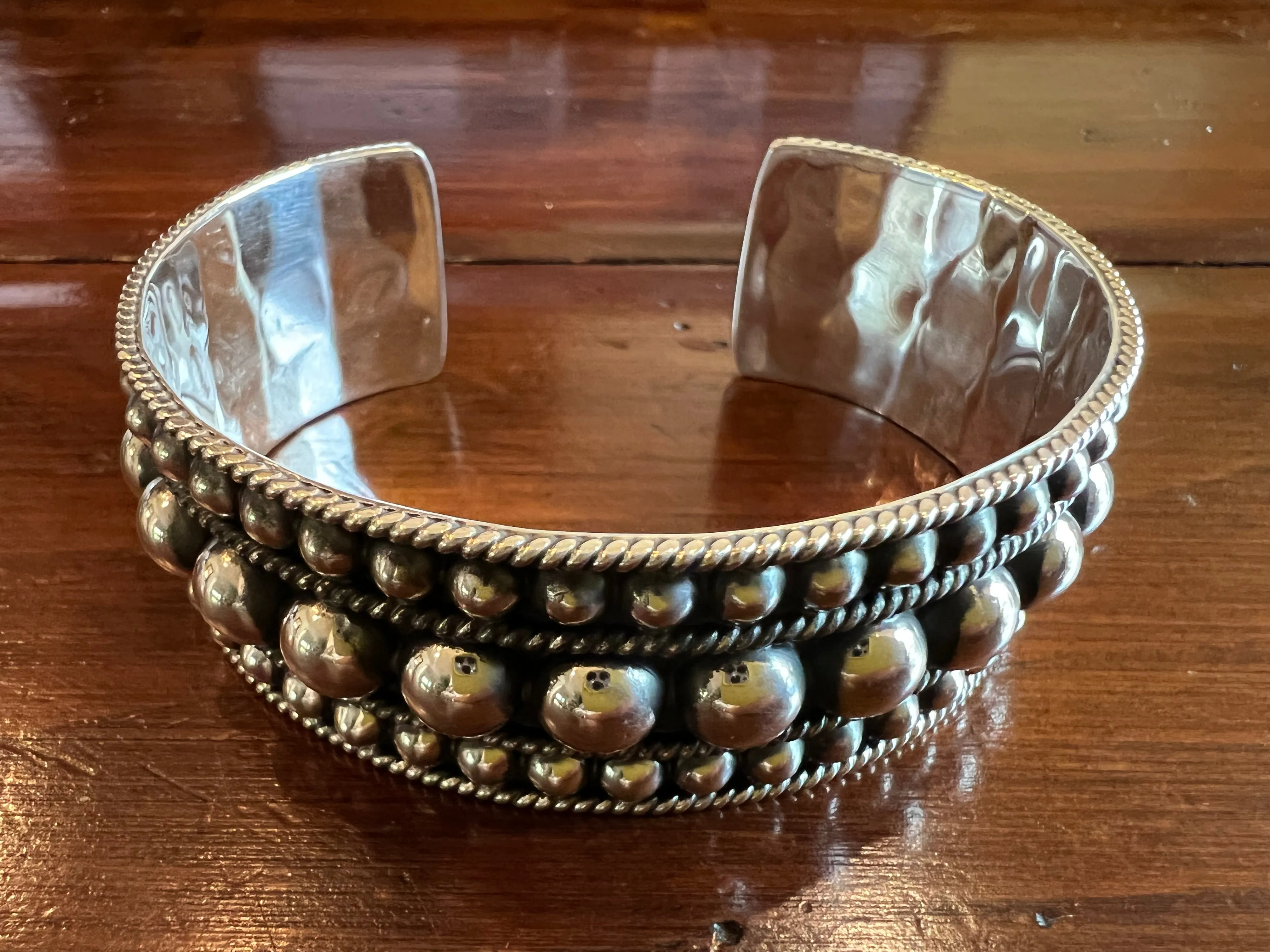 Sterling Silver Triple Row Beaded Cuff Bracelet