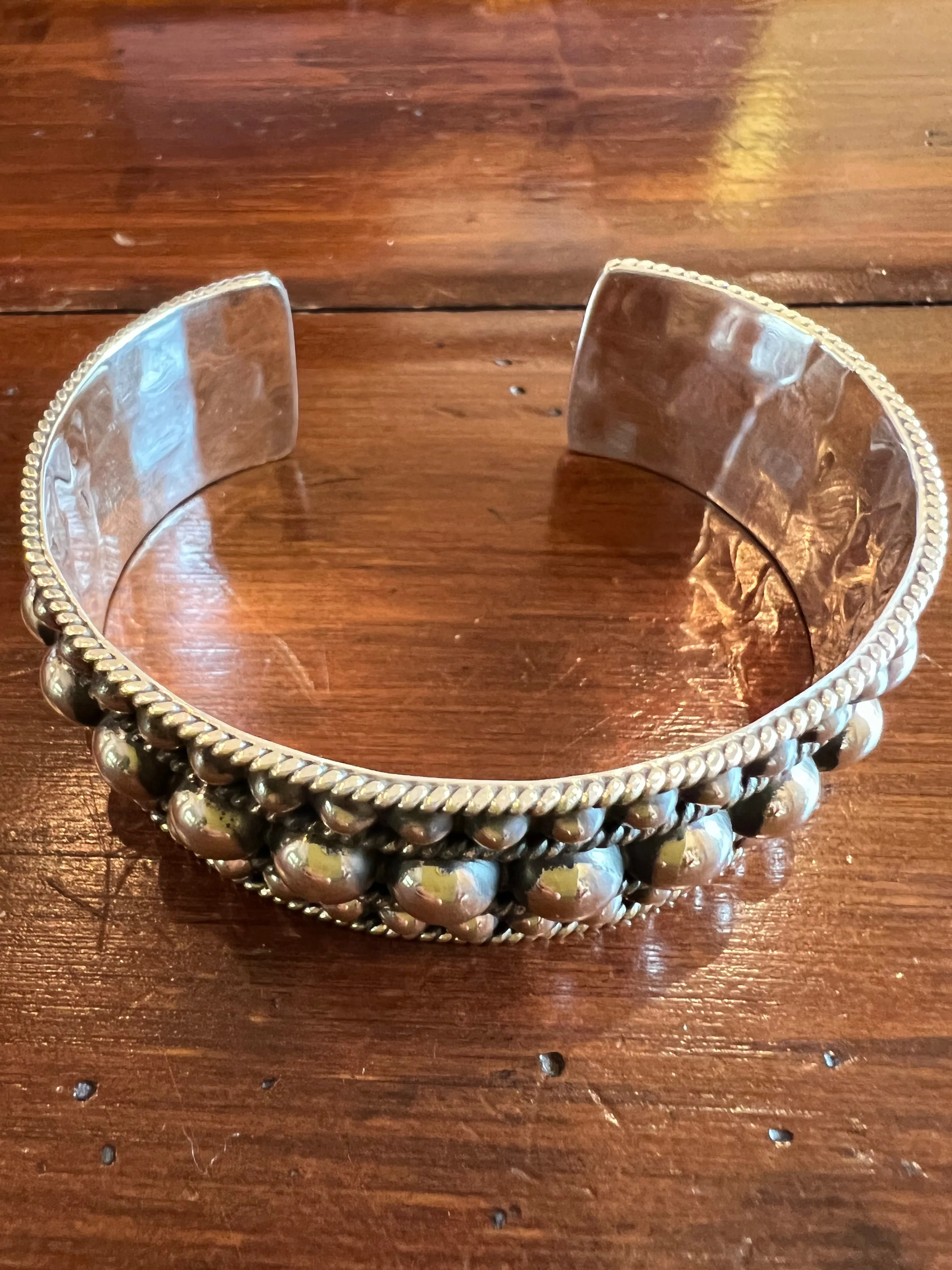 Sterling Silver Triple Row Beaded Cuff Bracelet