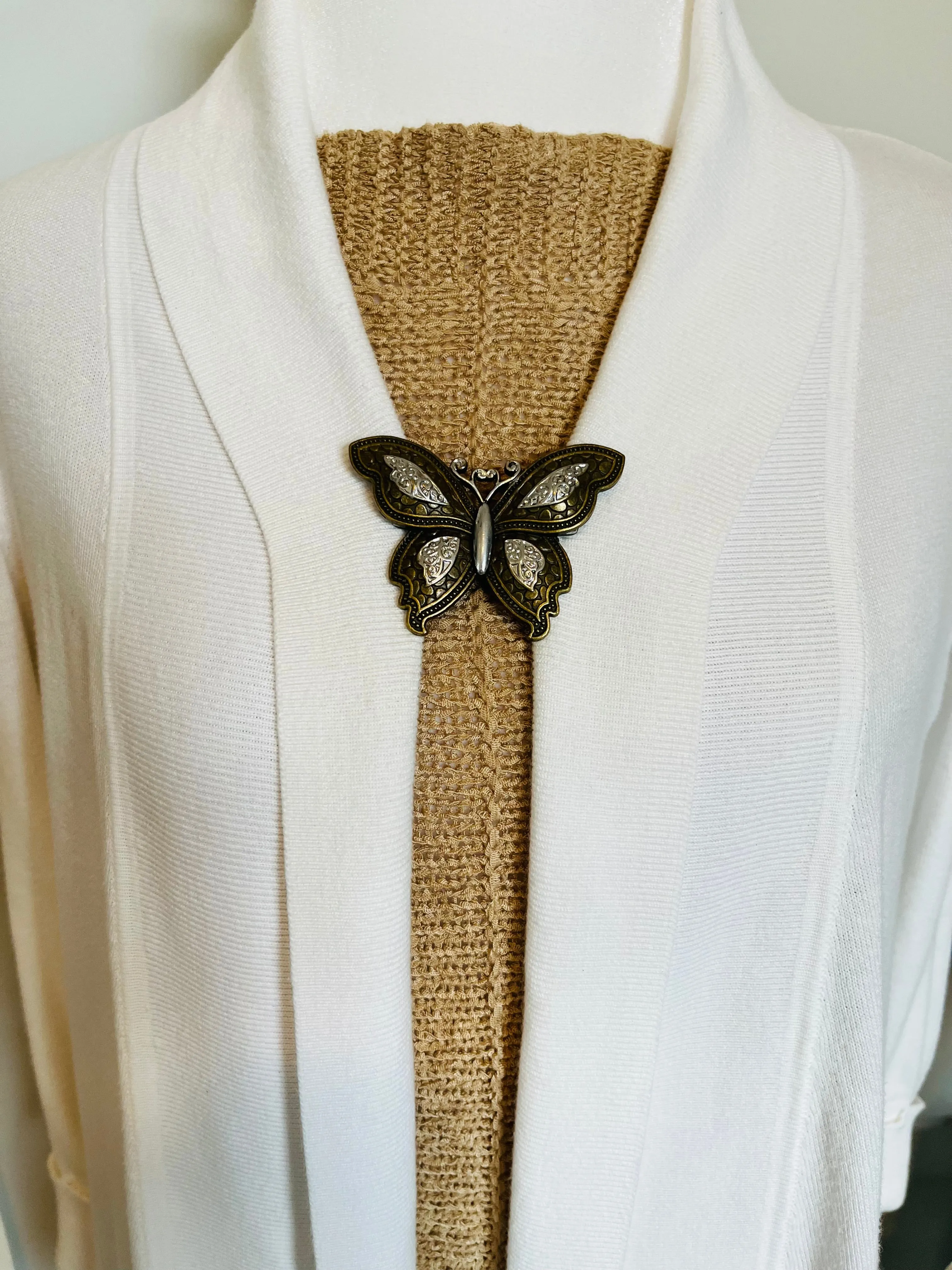 Sweater Clips Bronze Butterfly Sweater Clip for Cardigan Clasp Coat Clip Vintage Style Silver Jewelry Gift Birthday Gift for Her by Fabulici