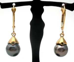 Tahitian Pearl Earrings 14K Gold Vintage