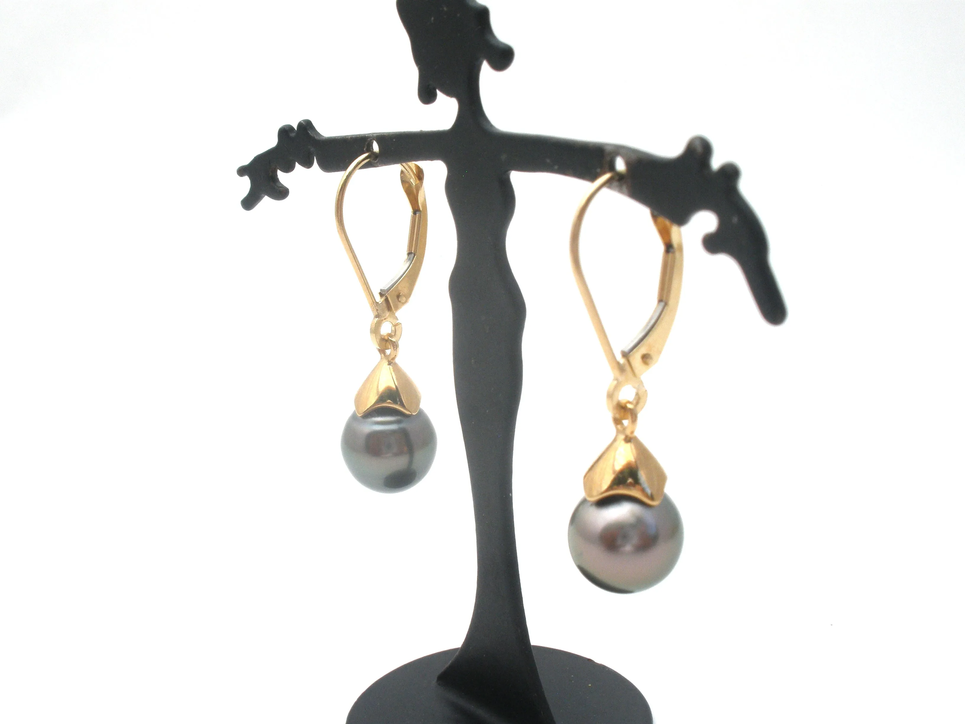 Tahitian Pearl Earrings 14K Gold Vintage