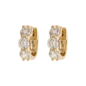 Three Diamond Huggie Earrings