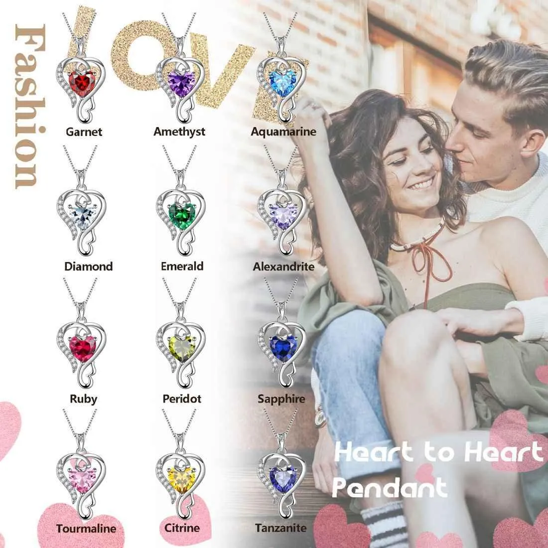 Tokyo Mart Love Heart Birthstone September Sapphire Necklace Pendant Women Girls Jewelry Birthday Gift