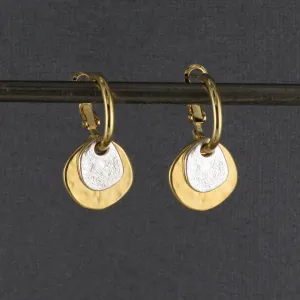 Two Tone Discs Earrings - Gold with Silver