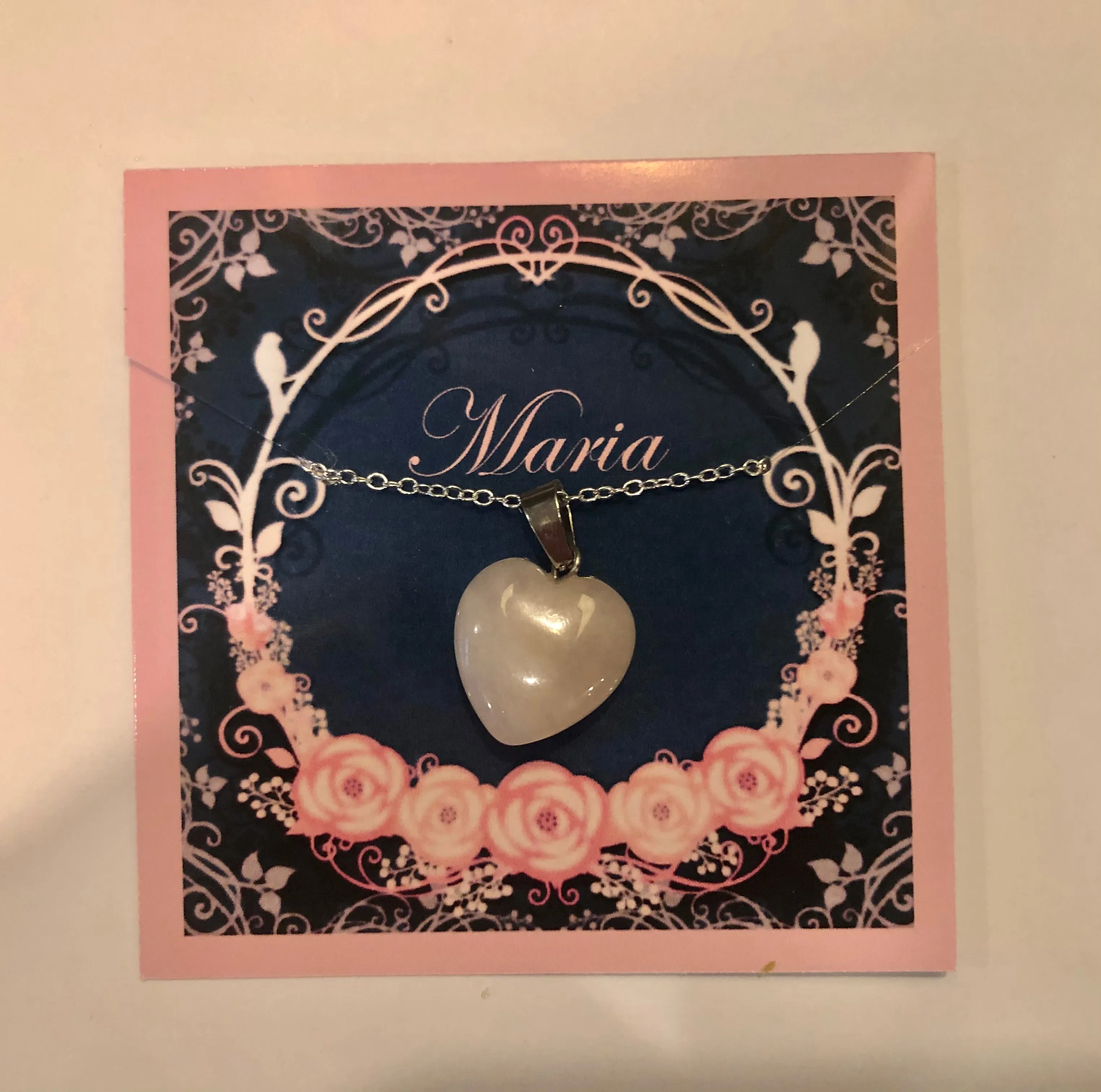 Valentine's Necklace with Pink Quartz Heart Charm w/ Personalized Card (14 Designs)