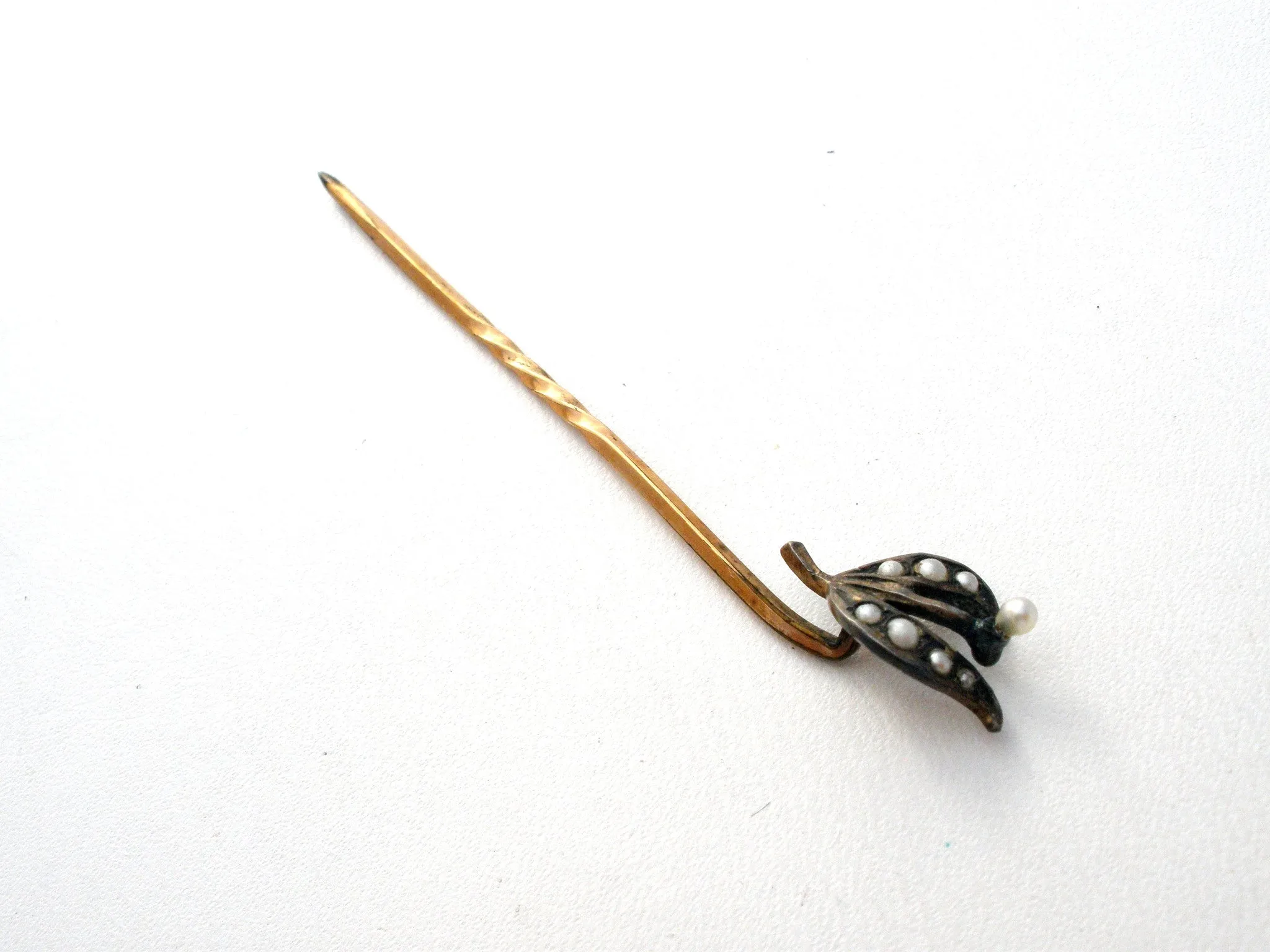 Victorian 10K Yellow Gold Pearl Stick Pin Antique