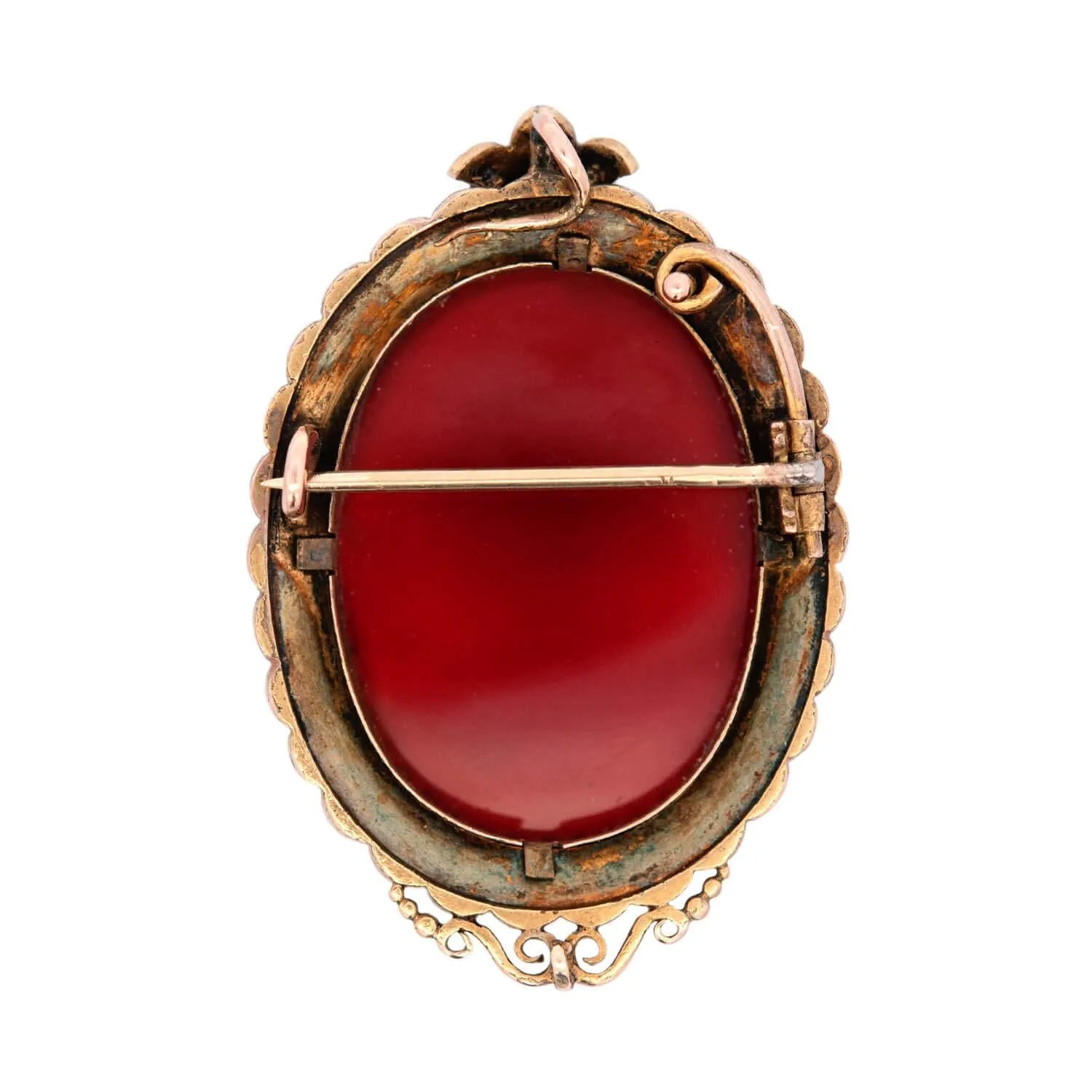 Victorian 14k Agate Hardstone Cameo and Pearl Pendant/Pin