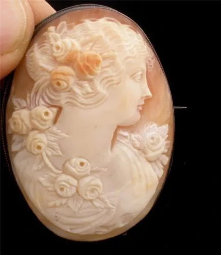 Victorian Cameo Brooch Carved Sterling Silver Frame Antique Pin