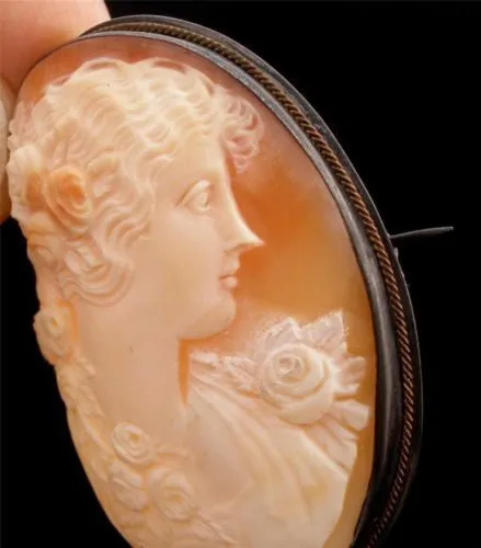 Victorian Cameo Brooch Carved Sterling Silver Frame Antique Pin