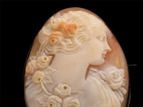 Victorian Cameo Brooch Carved Sterling Silver Frame Antique Pin