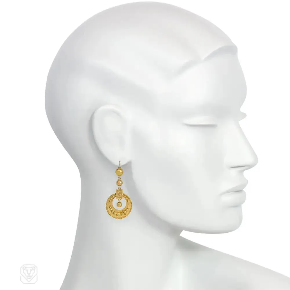 Victorian gold bead and hoop earrings