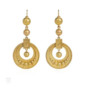 Victorian gold bead and hoop earrings