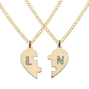 Women's Couple's Diamond Heart Name Plate Necklace 14K Gold - Style 156