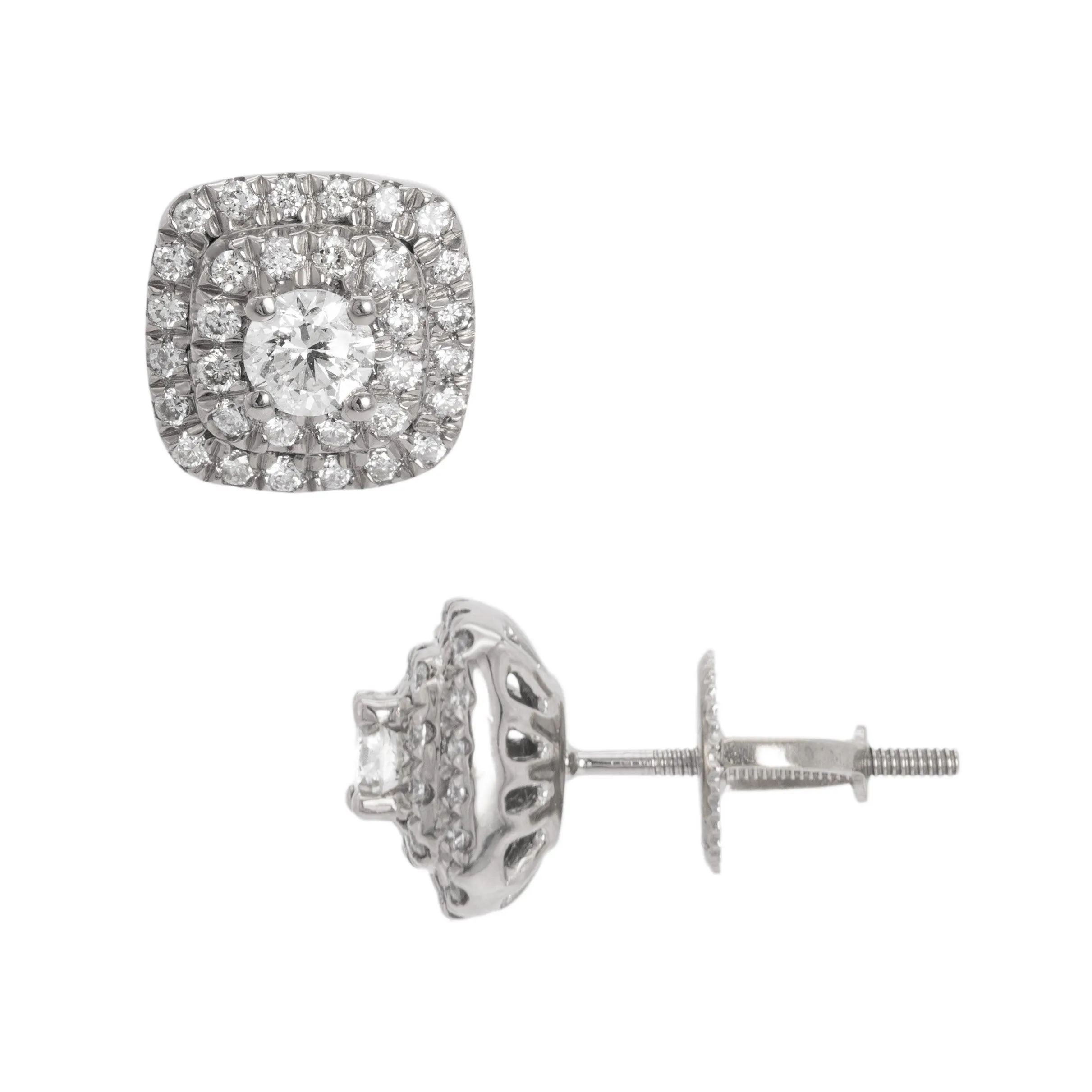 Women's Double Halo Diamond Stud Earrings 0.80ct 14K White Gold