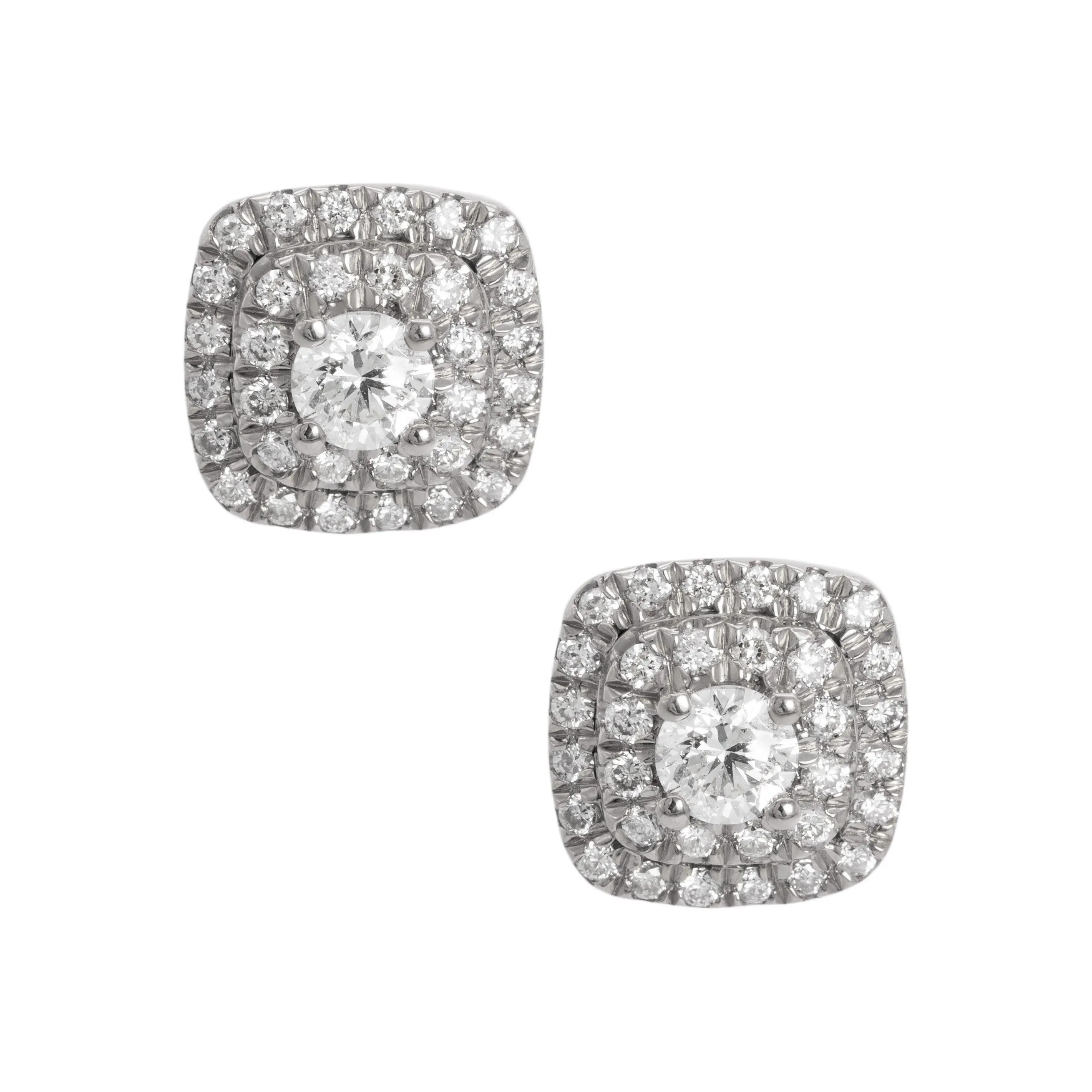 Women's Double Halo Diamond Stud Earrings 0.80ct 14K White Gold