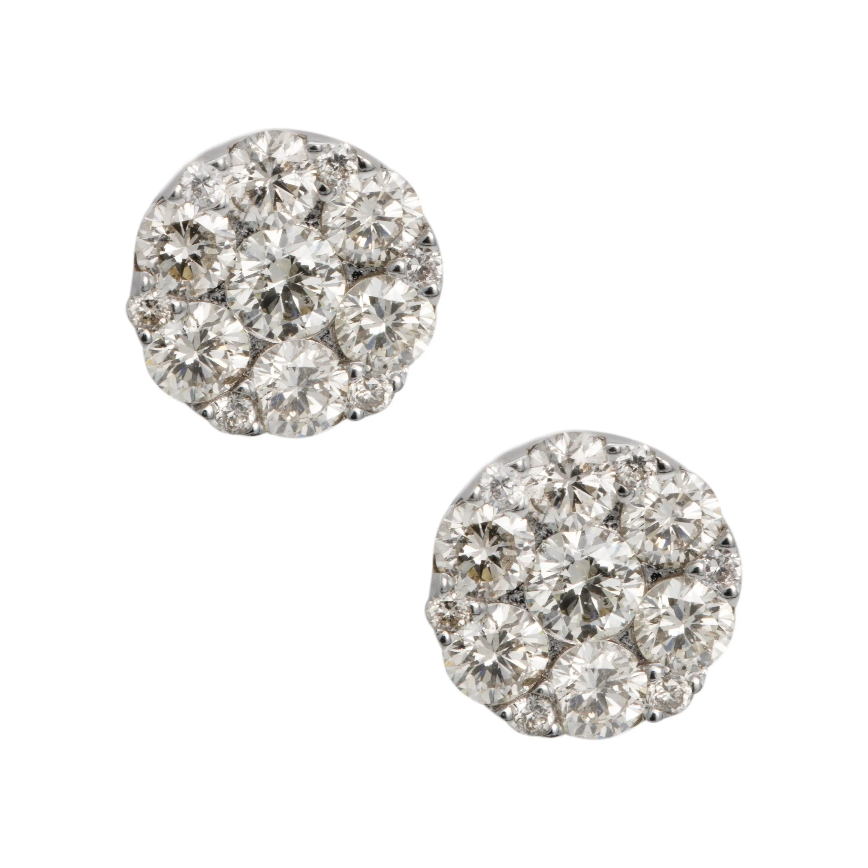 Women's Round Cluster Diamond Stud Earrings 1.15ct 14K White Gold