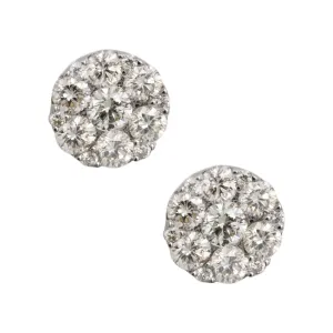 Women's Round Cluster Diamond Stud Earrings 1.15ct 14K White Gold