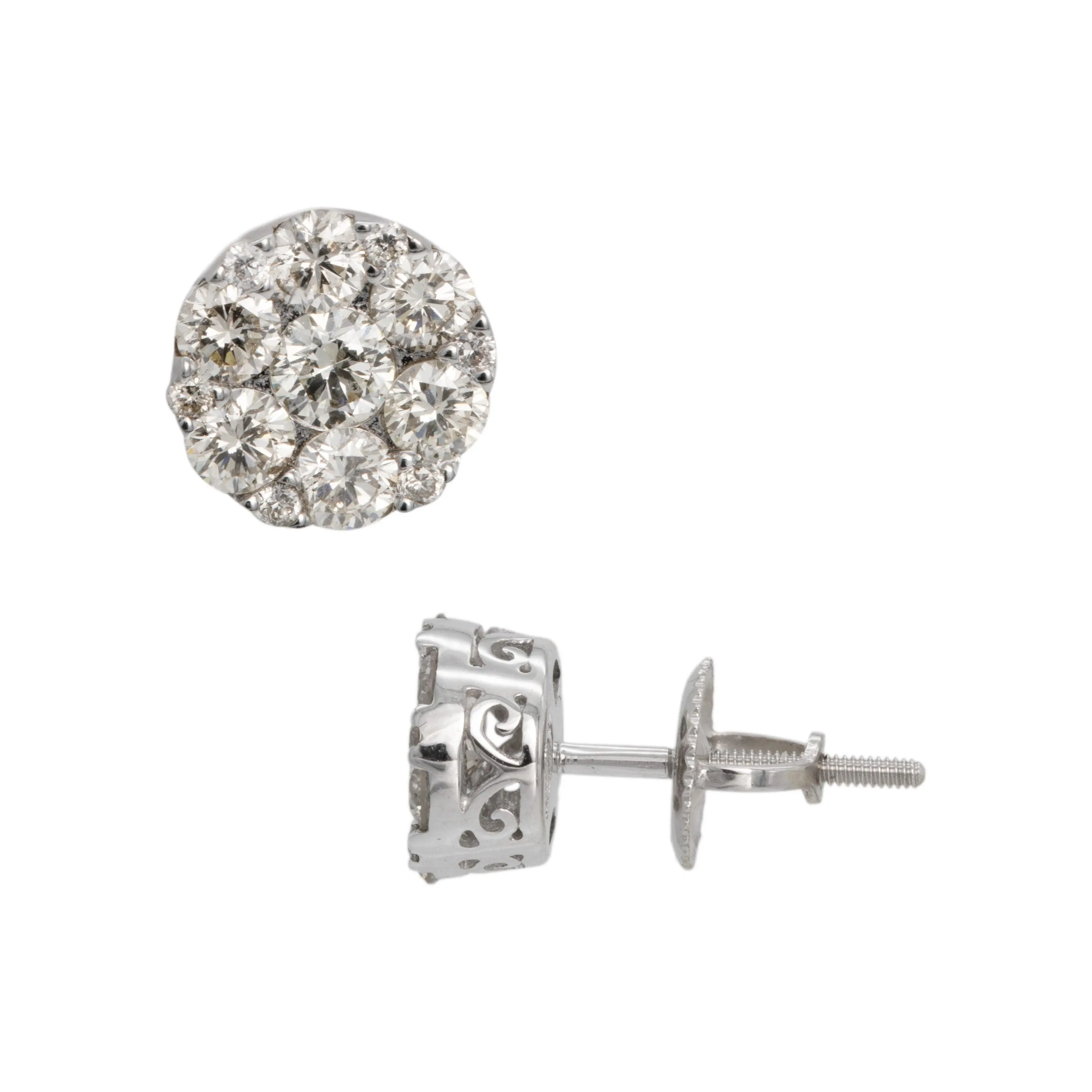 Women's Round Cluster Diamond Stud Earrings 1.15ct 14K White Gold