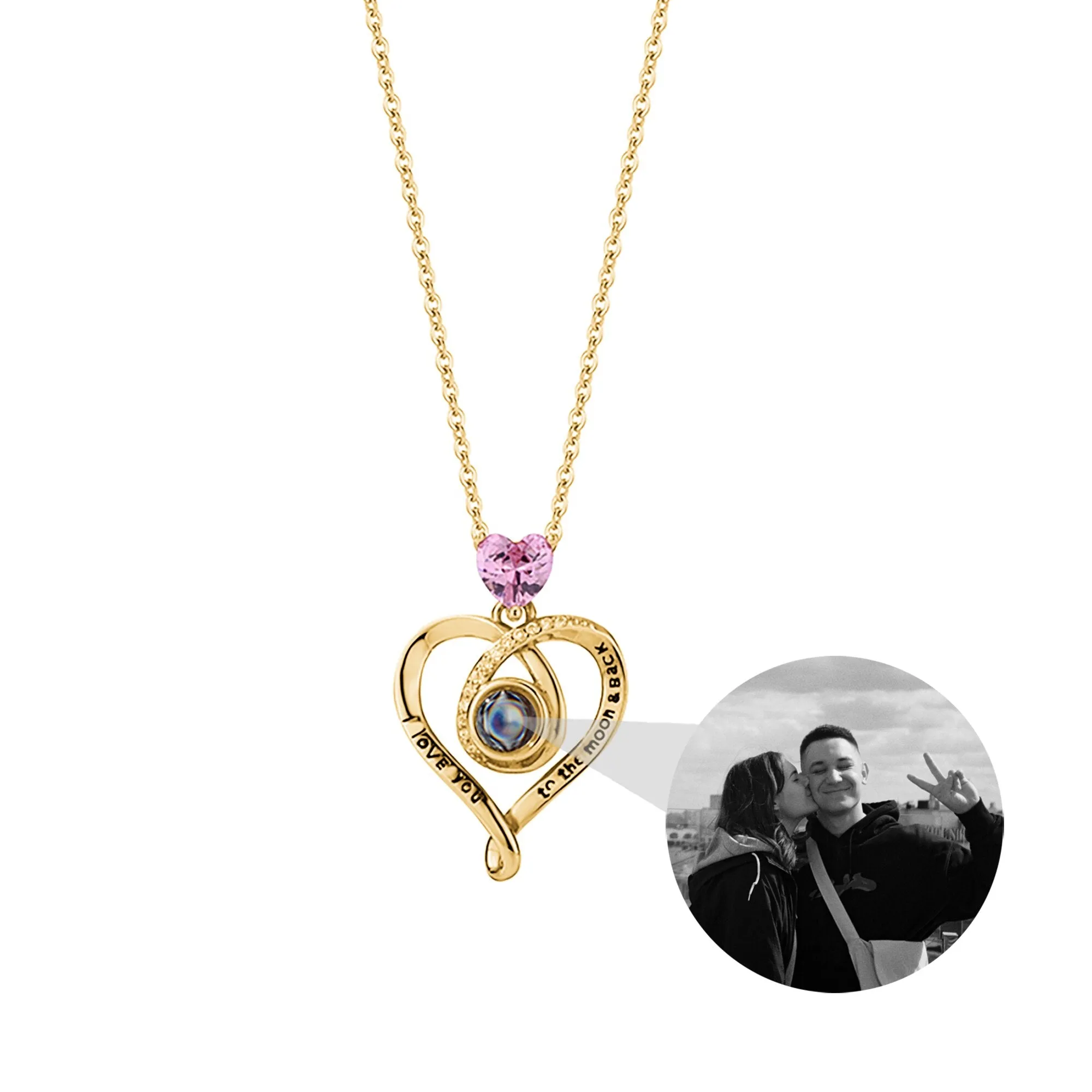 Zircon heart-shaped projection necklace with customizable photos Personalized Pendant