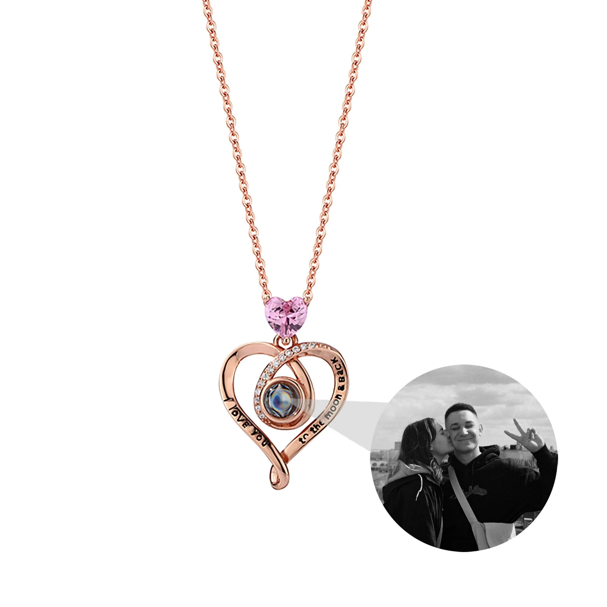 Zircon heart-shaped projection necklace with customizable photos Personalized Pendant